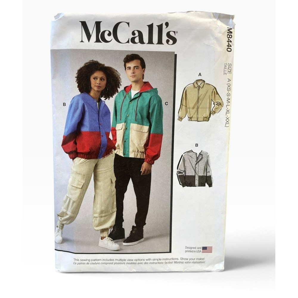 McCall's M8440 Jacket Sewing Pattern Unisex XS-XXL Multicolor Color Block Bomber